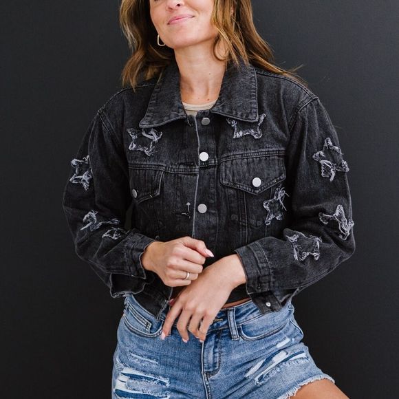 New!! 💕 Sweet Generis Star-Crossed Cropped Denim Jacket - Picture 2 of 10